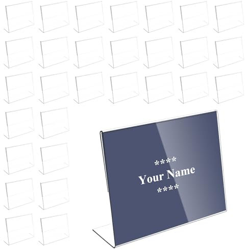 30 Pezzi Porta Etichette Trasparente, Porta Avvisi da Tavolo 7x4 cm, Porta Etichette in Acrilico, Porta Cartellino del Prezzo, Espositore da Tavolo Inclinato, Stand Nome Tavolo (C)