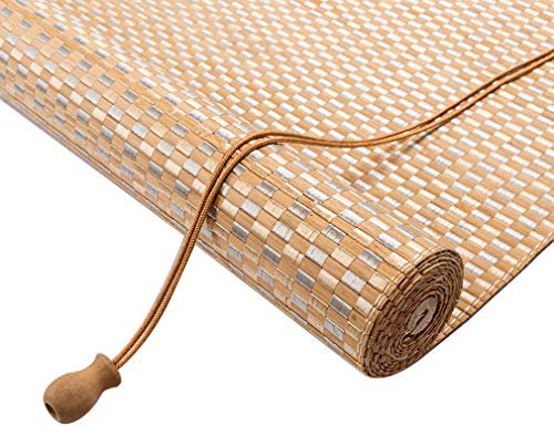 IkErna Natürliche Bambusfenster Jalousien, Atmungsaktives Wasserfestes Uv -Schutz Lichtfilteren Rollen Blinds Auf/Brown/130 * 140Cm/51 * 55In