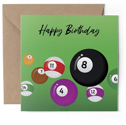 1 x Grußkarte – Happy Birthday Pool Snooker Fan Sport Papa Bruder Freund Sohn Geschenk #71115
