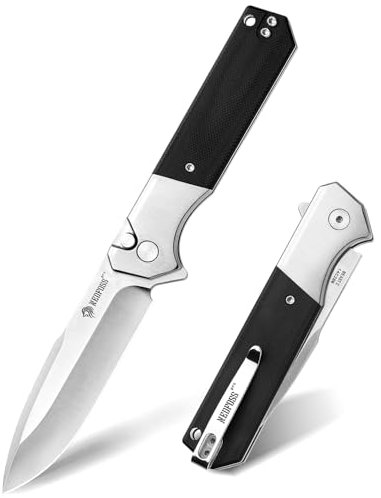 NedFoss BEAST II Klappmesser, 8.5CM 14C28N Stahl Taschenmesser mit Button-Lock, Einhandmesser mit G10 Griff, Outdoor Messer mit Gürtelclip, Survival Messer für den Alltag, Sammlung & Geschenk