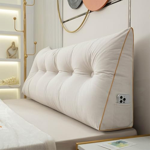 BaoTom Back Cushion for Bed Couch Reading Cushion, Wedge Cushion Headboard Bed, Cushion Bed Backrest, Book Cushion Lumbar Cushion Bed, Support Cushion for Reading Height of 50cm(Off-White,120*50*20cm)