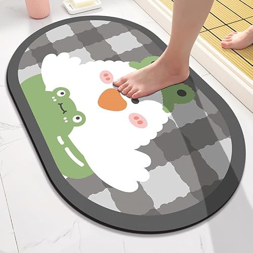 Badezimmerteppich 40X60Cm Frosch Badteppich rutschfest Waschbar,Duschvorleger Schnelltrocknend,Stein Badematte,Diatomite Stone Bath Mat,Super Absorbierende Badvorleger