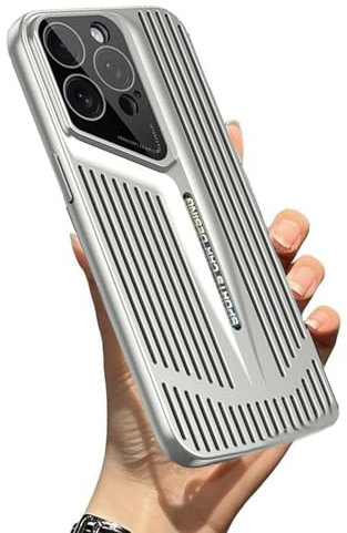 Blade Cooling Mobile Phone Case for iPhone, Blade Cooling Heat Dissipation Case, Electroplated Magnetic Attraction Cooling Mobile Phone Case Anti-Drop and Heat Dissipation (14Pro-Max,Silver)
