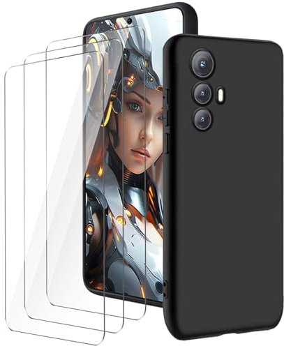 LYZXMY Coque pour Cubot Max 5(6.95) Noir Housse + 3 x Verre trempé Protection écran, Souple Silicone Étui Protection Bumper TPU Téléphone Case Cover