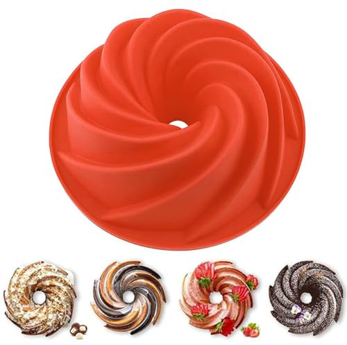 miaomiao Silikon Backform, 9 Zoll Gugelhupfform, Gugelhupf Backform, Tortenformen, Muffinform, für Küche, Torte, Brot, Backen Pudding - Rose Form, Rot