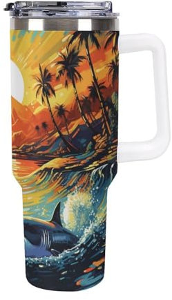 3D Printing Shark Thermal Travel Mug - Stainless Steel - Leakproof and Insulated - Includes Straw and Cleaning Brush 40oz