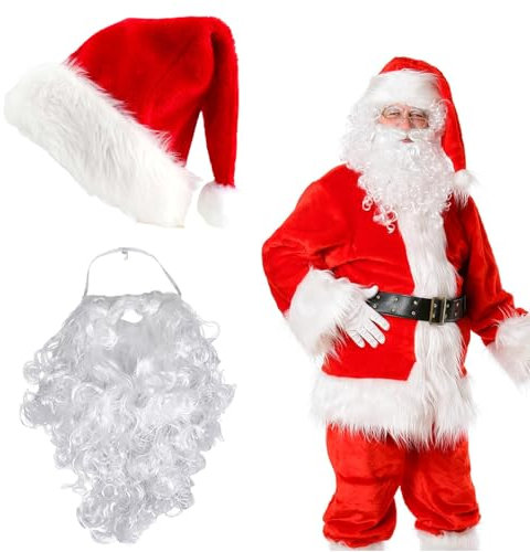 Scinzene Weihnachtsmütze Mit Weihnachtsmann Bart Für Erwachsene, Nikolausmütze Nikolaus Bart Set, Weihnachtsmützen, Weihnachtsmann Mütze, Nikolaus Mütze, Weihnachts Mütze, 2 In 1 Nikolaus Kostüm