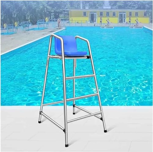 SAFWELAU High Stool Swimming Pool Safety Ladder Pool Deck Lifeguard Chairs, 120cm 150cm 180cm High Stainless Steel Frame Elevated Chair for Outdoor Water Park Poolside, Seaside Rescue Equipment(H 150c