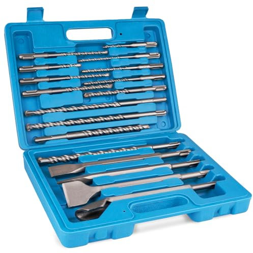 Rotary Hammer Drill Bits Set & Chisel, 17pcs SDS Plus Concrete Masonry Drill Bits and Chisels Set with Storage Case, Carbide-Tipped Drill Bit Set for Concrete, Stone, Brick