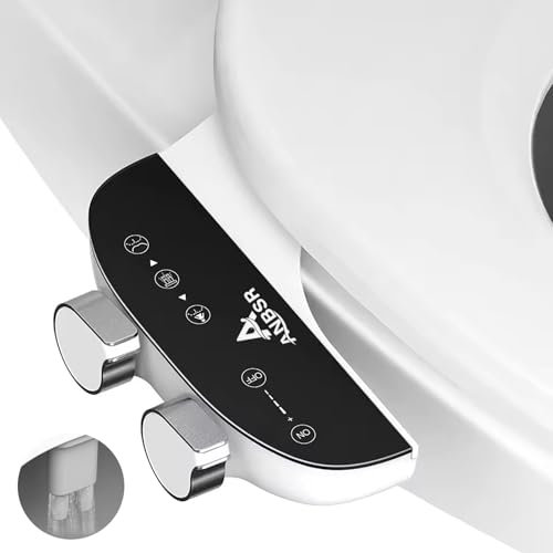 Dual Nozzles Bidet, ANBSR Self Cleaning Fresh Water Sprayer Ultra-Slim Toilet Seat Bidet for Feminine/Posterior Wash Non-Electric Cold Water Black Bidets with Adjustable Pressure Control