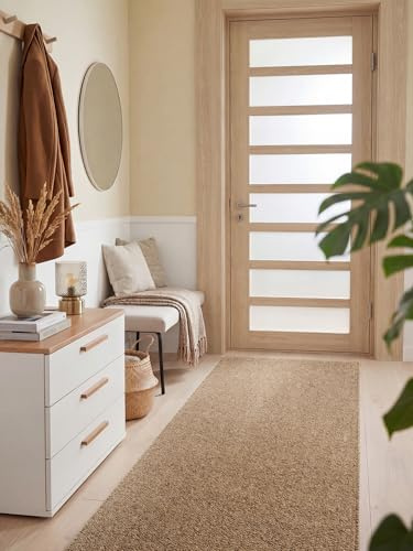 Elle Decoration Rocco - Weicher Flachgewebe Läufer, Maschinen Waschbar, Woll Optik, Langlebig & Nachhaltig, Modern, Skandi Look für Wohnzimmer, Esszimmer, Schlafzimmer, Flur - Karamell, 80x240cm