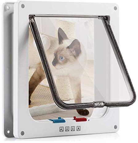 Funzione di commutazione a 4 vie per gatti, ottima qualità, resistente alle intemperie, per porte interne ed esterne, ideale per gatti e cani di piccola taglia, 24,5 x 28,5 x 5,5 cm, colore bianco