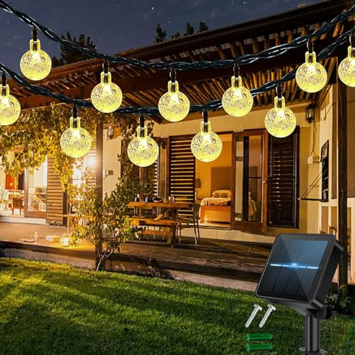 totpuc 50LED Crystal Ball Solar Garden Lights Outdoor- 8 Modes Waterproof Solar Powered Fairy String Lights for Party, Patio, Warm White