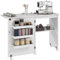 HOMCOM Folding Sewing Table, Drop Leaf Craft Table with Storage Bins, Open Shelf and Wheels, Rolling Sewing Machine Cabinet Computer Desk for Small Space, White