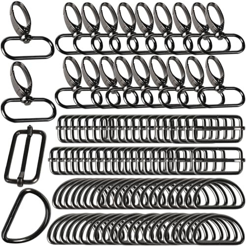 VOKABY 100 Stück Karabinerhaken mit Drehgelenk Kits,Taschenzubehör Zum Nähen,Enthält 20 Stück Karabiner Schlüsselanhänger,40 Stück D Ring,40 Stück Triglide Schiebeschnalle