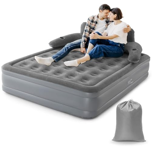 Aptliton Air Bed Double Size Self-Inflating Airbed with Backrest – Portable Inflatable Mattress for Home & Camping