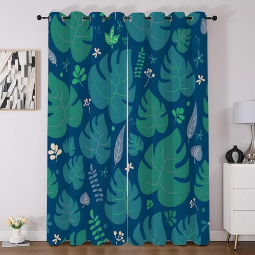 Syhi Qlty Monstera Vorhang Blickdicht, Blattdekoration Gardinen mit Ösen, Vorhänge Wohnzimmer Schlafzimmer Verdunkelungsvorhang, Blackout Curtain 2er Set H137 x B117 cm, SA136
