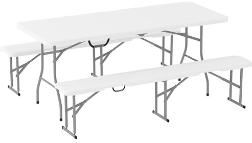 Outsunny Bierzeltgarnitur Klappbar 3-teiliges Set Campingtisch, 2 Bierbank mit Tragegriff, Festzeltgarnitur Biertischgarnitur für Balkon, Garten, Partyzelt 180 x 74 x 74 cm