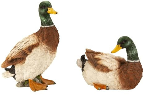 2 Stück Enten Entenfiguren stehend/liegend 12cm/21cm Dekoration Haus Teich Garten Deko