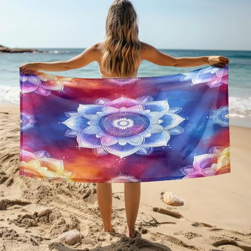 Strandtuch 70X150 Tiefblaues Mandala Mikrofaser Handtuch Beach Towel,Strandlaken,Strandtücher,Picknickdecke wasserdichte Stranddecke, Stranddecke Sandfrei für Strand, Park, Camping, Wandern