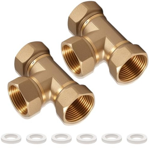 Lot de 2 raccords en T en laiton - 1 - IGxIGxIG - 90° - Filetage intérieur DN25 - Raccord d'eau - Raccord en T à 3 voies - Pour climatisation et système de réfrigération