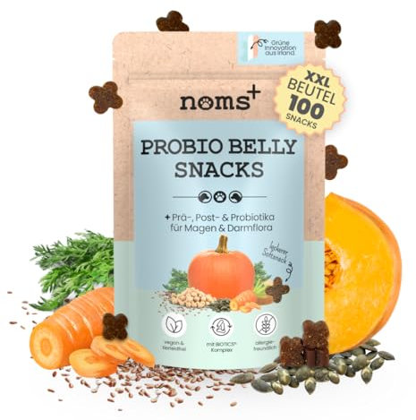 noms+ Probio Belly Snacks für Hunde | bei Sodrennen, Grasfressen, Kotfressen & Verstopfung | Darmaufbau mit Probiotika BIOTICS³-Komplex | weiche Hundeleckerli getreidefrei | XXL-Beutel
