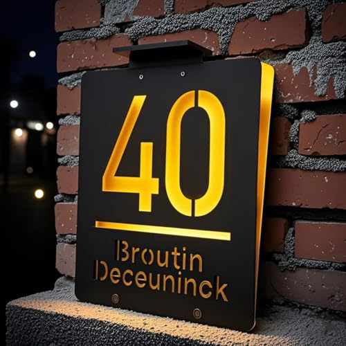 Señal De Número De Casa Solar Moderna Personalizada - Placa De Dirección De Acrílico Grabada 3D Personalizada Iluminada Para La Calle Del Patio De Casa | 6 Colores | Iluminado Por Led(15x18cm)