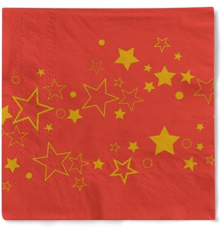 HAPPY PAPER Weihnachtsserviette GALAXY ROT-GOLD aus 3-lagigem Tissue, 1/4 Falz, 33x33cm, 20 Stück – Design mit goldenen Weihnachtssternen auf rotem Hintergrund