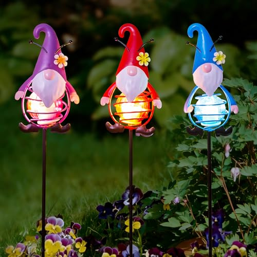 Qipade Gnome Solar Garden Lights, 3 Pcs Whimsical Outdoor Figurine Lights