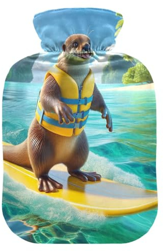 Adorable Happy Otter Hot Water Bottles with Velvet Cover Warm Water Heat Bottles for Menstrual Cramps Pain Relief Medium