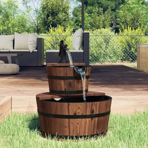 Mokuyary Fontaine à Eau avec Pompe 44,5x44,5x58 cm Bois de Sapin Massif, Fontaine de Jardin pour Décoration de Extérieur, arrière-Cour, Patio
