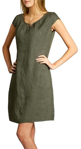 Caspar SKL020 knielanges Damen Sommer Leinenkleid mit eleganter Metallspange bis Größe 50