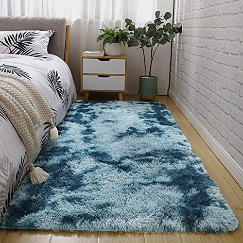 YUANBIAO Langflor Teppich 120x140cm Waschbar farbecht Badezimmer Teppich Trendig für Wohnzimmer, Kinderzimmer oder Flur Läufer, Dunkelblau