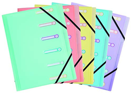 Exacompta 56170E Premium Kunststoff-Ordnungsmappe Chromaline Pastell transluzentem Polypropylen DIN A4 6 Fächer 3 Klappen 2 Gummizügen und Indexfenstern sowie 1 Tasche innen 1 Stück Zufallsfarbe