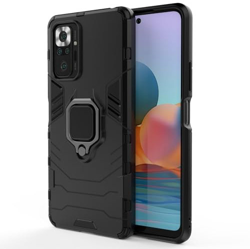Coque pour Xiaomi Redmi Note 10 Pro Housse Antichoc avec Anneau Rotatif Aimant Etui Magnétique Rigide Dure Armure Bague Support Armure Renforcée (Xiaomi Redmi Note 10 Pro, Noir)