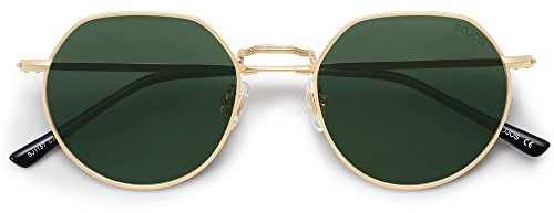SOJOS Retro Sonnenbrille Herren Rund Damen Polarisiert Vintage UV400 Schutz Unisex Brille SJ1157 Grün Linse