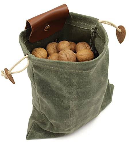 Maeau Canvas Bushcraft Tasche Leather Canvas Sammeln Frucht Werkzeugtasche Schnalle Faltbare Gürteltasche für Outdoor Camping Picknick Garten Obstbeutel Bauchtasche Hüfttasche