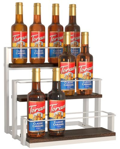 J JACKCUBE DESIGN Coffee Syrup Organizer Rack Station, Coffee Bar Accessories, 12 Bottles Storage Shelves for Syrup, Wine, Dressing for Countertop Kitchen, Metal (White) - MK815B