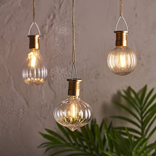Lights4fun 3er Set LED Solar Birnen warmweiss Außenbereich Gartendeko Glühbirnen Solarleuchten Solarlampen Hängelampe Solar Gartenleuchten für Außen Garten Balkon [Energieklasse A++]