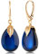 Amber by Mazukna - Blaue Bernstein Tropfen Ohrringe, Dunkelblau, Hängend Edelstein Schmuck für Frauen, mit Vergoldetem Silber-Ag925-Verschluss, 45x15mm 5.5g