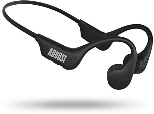 August Auriculares Conduccion Osea Bluetooth 5.3 inalambricos EP400 con micrófono Tarjeta SD Memoria Interna 16GB IP68 Waterproof Impermeable, Ultraligero por Deporte Running Ciclismo - Negro