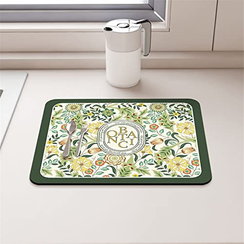 Morbuy Tapis Égouttoir Vaisselle, Motif Fleur Tapis de Séchage Vaisselle Super Absorbant, Tapis Évier Cuisine à Séchage Rapide, pour Les Comptoirs de Cuisine de Bar à Café (30x40cm,vert)