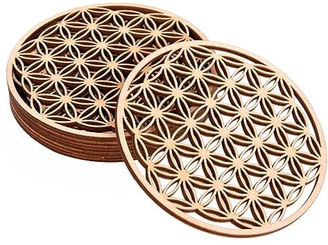 ProArts Fleur de Vie Untersetzer – Untersetzer aus Holz, 6 Stück, 10 x 10 cm – Blume des Lebens für Reinigung und Meditation – Spirituelle Symbole aus Holz