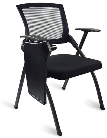 GHBXJX Bürosessel Klappstuhl Gepolstert Konferenzstuhl, Bürostuhl 150 kg Belastbarkeit, Ergonomisch Schreibtischstuhl Ohne Rollen mit Klapptisch, Schreibtisch Sessel für Alle Fälle, Schwarz