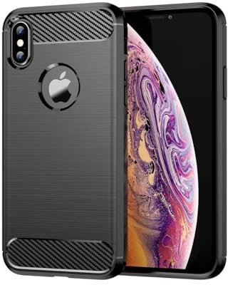 Jhxtech Case for iPhone XS Max Case, Apple XS Max Case, Ultra Slim Phone Cover with Shock-Absorption Carbon Fiber TPU Rubber Protective Cases for iPhone XS Max Black