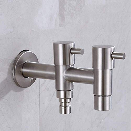 Grifo de agua para lavadora, lavabo, fregadero, soporte doble, orificio doble, grifo para jardín, grifo para lavadora, grifo para inodoro de acero inoxidable 304