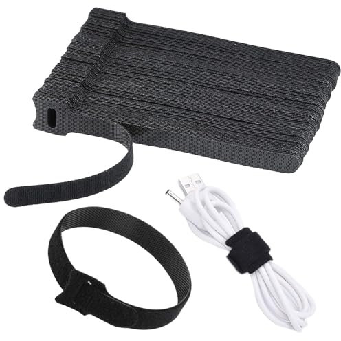 100 Stück Klett Kabelbinder, kabelbinder schwarz, wiederverwendbare kabelbinder klettband, mit schnalle für TV-Kabel, PC-Kabel und Schreibtischorganisation, für Hause und Büro(150 x 12.5mm)