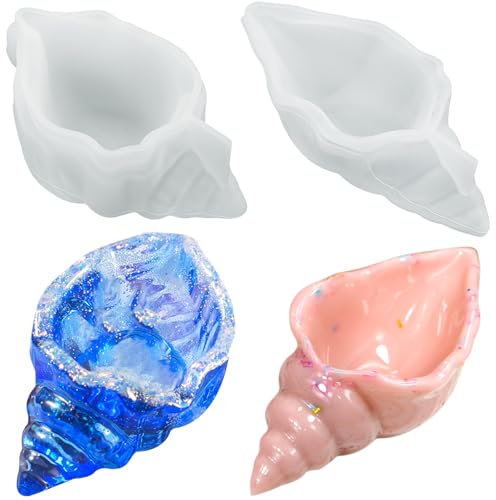 Fahibin 2 Stück 3d Gießform Resin Molds,3D-Muschel-Form,Muschel-Silikonform,Große Epoxidharz Formen,Resin Mold Schmuck Ständer Kreativ DIY-Gießformen Harz Form