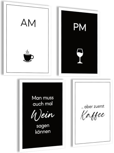mojoliving Moderne Bilder Küche Poster Set Bilder schwarz weiß Deko Küche Wandbilder Aesthetic Poster Wohnzimmer Bilder Set Wanddeko