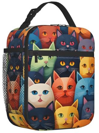 Mexpekil Lonchera térmica con diseño de gatos lindos para mujeres y hombres, lonchera térmica portátil con bolsillo lateral de malla, lonchera para adultos para el trabajo